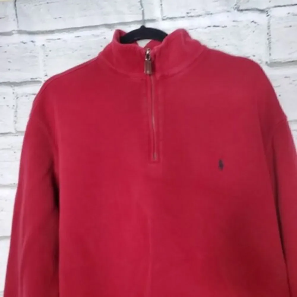 Polo Ralph Lauren Sweater Mens XL Red 1/4 Quarter Zip High Neck Long Sleeve 90's